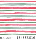 Christmas striped red and green seamless pattern. Watercolor illustration of a horizontal abstract geometric print. Hand drawn sketch on a white isolated background. Watercolour painting art 134353616