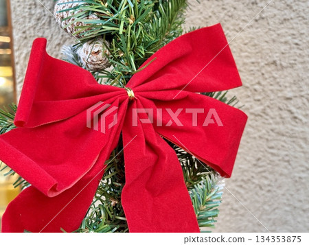 bright Christmas decoration red bow bright Christmas decoration red bow 134353875