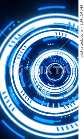 Futuristic glowing blue digital interface with rotating circular HUD elements and sci-fi motion design 134354044