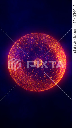 Fiery glowing sphere of orange and red particles floating in dark space, symbolizing cosmic energy or digital sun Fiery glowing sphere of orange and red particles floating in dark space, symbolizing cosmic energy or digital sun 134354045