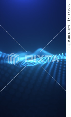 Abstract blue digital wave made of glowing dots and flowing lines, symbolizing data streams, technology, and information movement 134354049