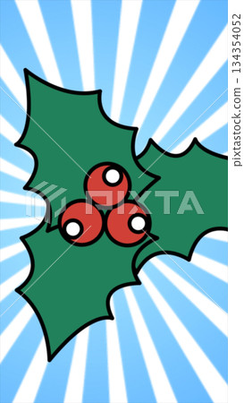 Minimalist vector illustration of green holly leaves with red berries on a bright blue radial background Minimalist vector illustration of green holly leaves with red berries on a bright blue radial background 134354052