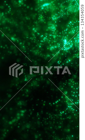 Green glowing bokeh light particles floating in abstract depth field Green glowing bokeh light particles floating in abstract depth field 134354059