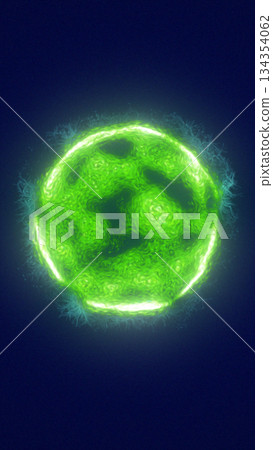 Abstract glowing green energy sphere radiating vibrant light and cosmic power on a dark futuristic background Abstract glowing green energy sphere radiating vibrant light and cosmic power on a dark futuristic background 134354062