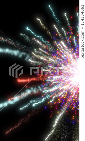 Radiant multicolored explosive firework-like burst with sparkling particles expanding in all directions Radiant multicolored explosive firework-like burst with sparkling particles expanding in all directions 134354063