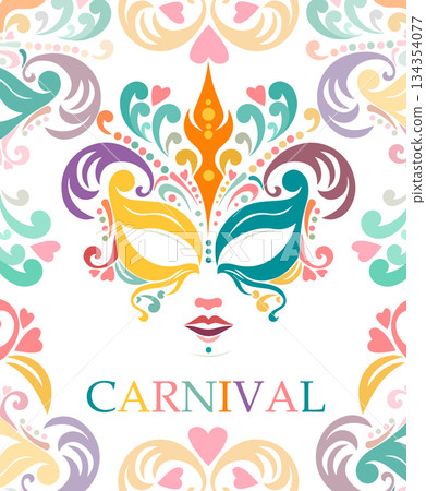 Carnival mask. Festive background. Hand drawn. Not AI, vector illustration Carnival mask. Festive background. Hand drawn. Not AI, vector illustration 134354077