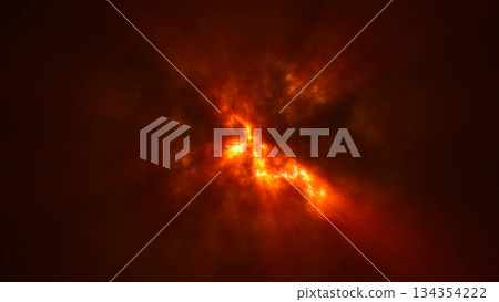 Abstract yellow orange cloudy overcast sky and sun rays in bad weather, abstract background 134354222