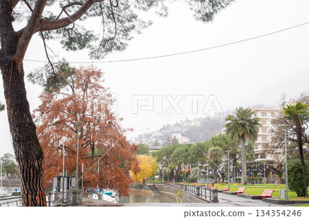 Embankment in Locarno with autumn leaf color Embankment in Locarno with autumn leaf color 134354246