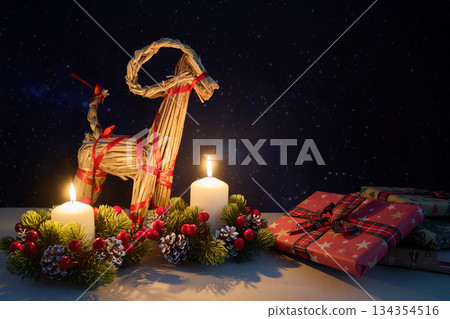 Julbock Christmas Straw Goat and Candles Julbock Christmas Straw Goat and Candles 134354516