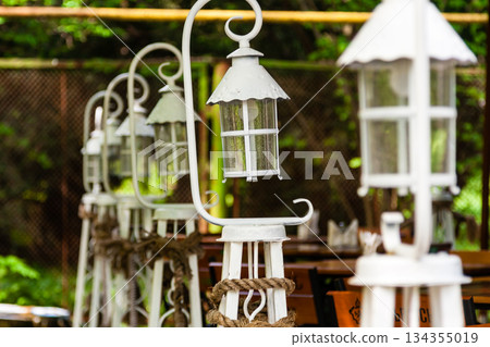 Beautiful white lanterns lined up in a row 134355019