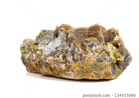 Macro mineral stone Barit Pyrit on a white background Macro mineral stone Barit Pyrit on a white background 134355060