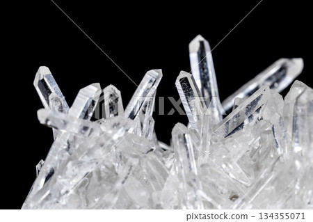 Macro Mineral Stone Rhinestone in Crystals on a Black Background 134355071