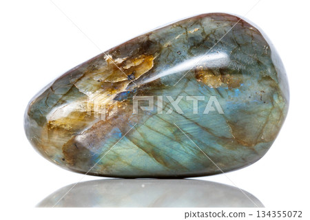 Macro mineral stone Labradorite on white background Macro mineral stone Labradorite on white background 134355072