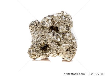 Macro mineral stone Pyrite gold on white background Macro mineral stone Pyrite gold on white background 134355100