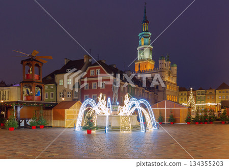 Poznan Town Hall at dawn, Poznan, Poland 134355203
