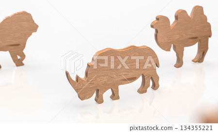 Wooden Animal Silhouettes in Minimal Conceptual Arrangement 3d render. Wooden Animal Silhouettes in Minimal Conceptual Arrangement 3d render. 134355221