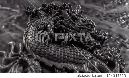 Majestic Black Dragon Relief Sculpture 3d render. Majestic Black Dragon Relief Sculpture 3d render. 134355223