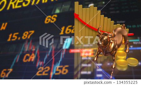Golden Bull Market Surge for Business concept 3d Render. Golden Bull Market Surge for Business concept 3d Render. 134355225