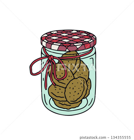 Hand drawn hygge doodle glass mason jar with cookies icon clipart vector illustration Hand drawn hygge doodle glass mason jar with cookies icon clipart vector illustration 134355555