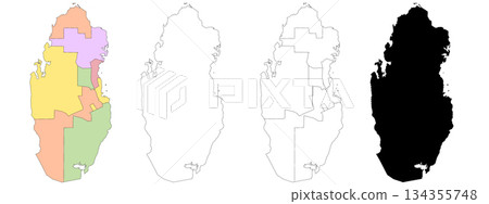 Qatar map, Qatar administrative map, Qatar outline and municipalities map set - illustration version 134355748