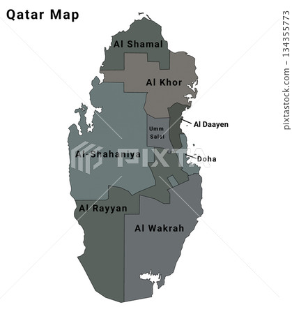 Qatar map, administrative map of Qatar country and his municipality name 134355773