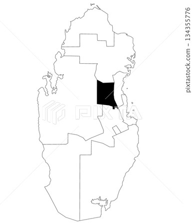 Map of umm salal municipality in Qatar country on white background. single municipality map highlighted by black colour on Qatar map. 134355776