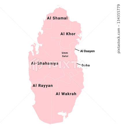 Qatar map, administrative map of Qatar country and his municipality name 134355779