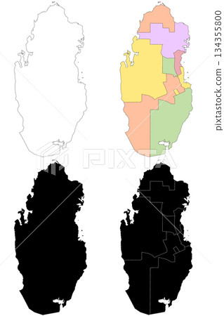Qatar map, Qatar administrative map, Qatar outline and municipalities map set - illustration version 134355800