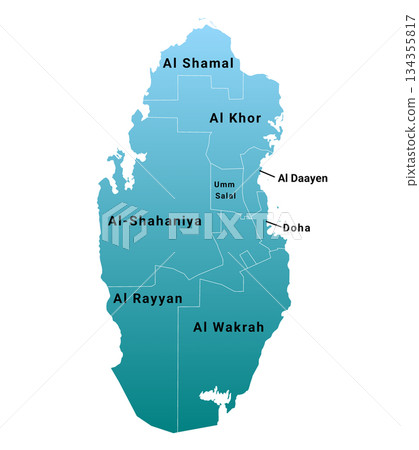 Qatar map, administrative map of Qatar country and his municipality name 134355817
