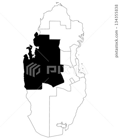 Map of al shahaniya municipality in Qatar country on white background. single municipality map highlighted by black colour on Qatar map. 134355838