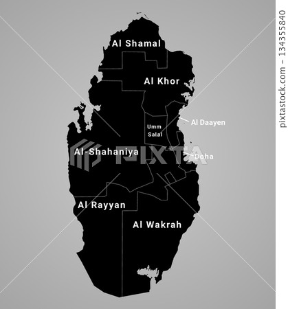 Qatar map, administrative map of Qatar country and his municipality name 134355840