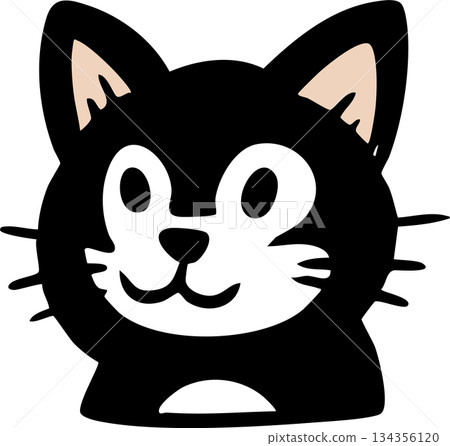 Cute Black Cat Face Icons Set with Different Expressions 134356120
