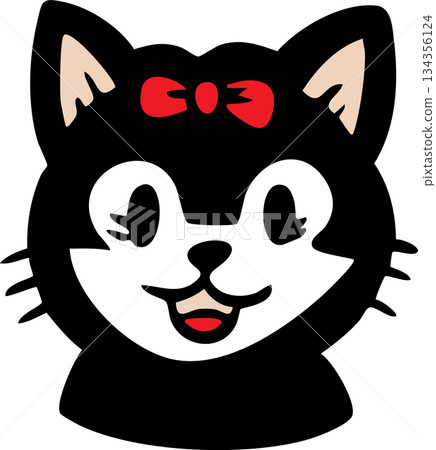 Cute Black Cat Face Icons Set with Different Expressions Cute Black Cat Face Icons Set with Different Expressions 134356124