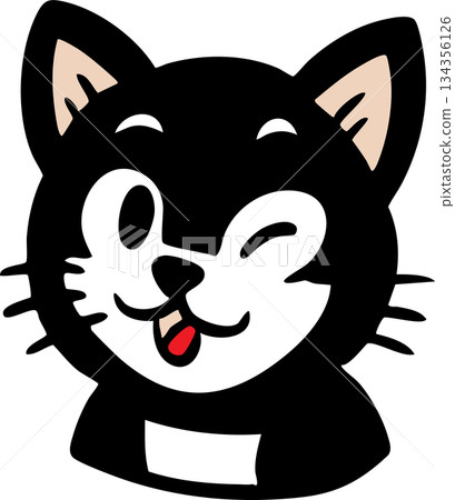 Cute Black Cat Face Icons Set with Different Expressions 134356126