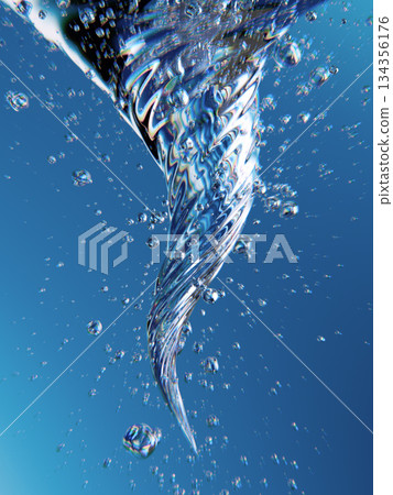 Underwater Spiral Twirl With Air Bubbles, Crystal Blue Ocean Light, and Dynamic Reflections 134356176