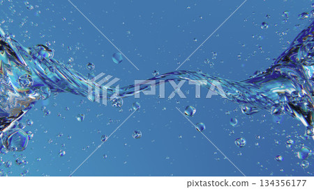 Dynamic Water Splash With Bubbles In Clear Blue Ocean With Fresh, Refreshing Motion Dynamic Water Splash With Bubbles In Clear Blue Ocean With Fresh, Refreshing Motion 134356177