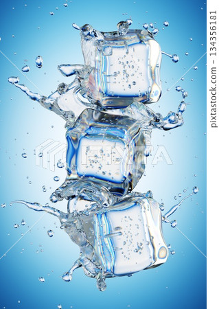 Ice Cubes In Splashing - Cold And Refreshment  134356181