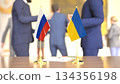 Russia - Ukraine war and peace negotiation scene, 3D rendering 134356198