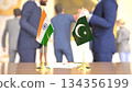 India - Pakistan peace or conflict talks scene, 3D rendering 134356199