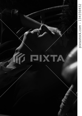 Black and white portrait, Male artist in shadowed loft environment Black and white portrait, Male artist in shadowed loft environment 134356432