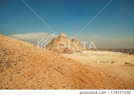 Sand Texture With The Pyramids In The Background Sand Texture With The Pyramids In The Background 134357206