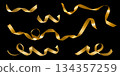 Curly golden ribbon set for gift wrapping on a black background 134357259