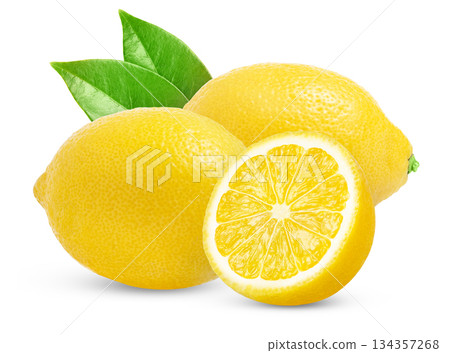 Lemon fruit with half isolated on white background. 134357268