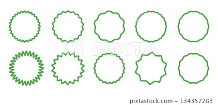 Set of green curve edge frames. Wavy red circles. Circle lined borders. Simple round frames. Graphic illustration. Design of green geometric line. Editable stroke. Set of green curve edge frames. Wavy red circles. Circle lined borders. Simple round frames. Graphic illustration. Design of green geometric line. Editable stroke. 134357283