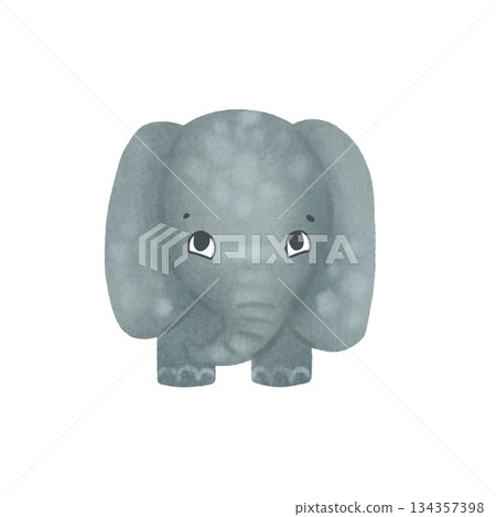 Cartoon elephant, children's illustration in gray tones, flat style. Watercolor, pastel. Design element for children's prints, polygraphy. Isolated Cartoon elephant, children's illustration in gray tones, flat style. Watercolor, pastel. Design element for children's prints, polygraphy. Isolated 134357398
