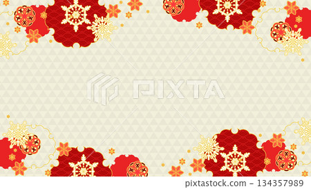 New Year's style, gorgeous red and white snow and Japanese background New Year's style, gorgeous red and white snow and Japanese background 134357989