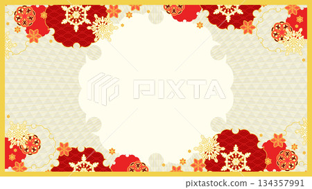 New Year's style, gorgeous red and white snow and Japanese background 134357991