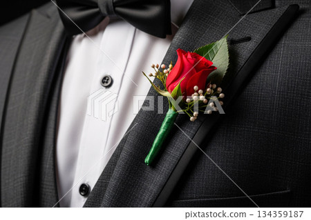 Formal Tuxedo Suit Lapel With Wedding Flower Detail 134359187