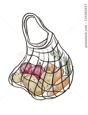 Eco-friendly mesh bag with white rim for fresh vegetables | Potatoes, carrots, onions, vegetables, net bag Eco-friendly mesh bag with white rim for fresh vegetables | Potatoes, carrots, onions, vegetables, net bag 134360457