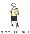 Illustration of a boy carrying a school bag to school 134360664